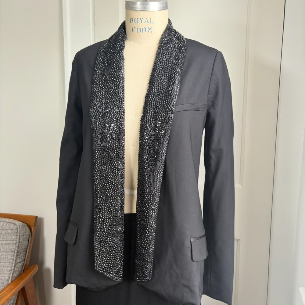 Haute Hippie Tuxedo Style Jacket With Black Diamantes - Picture 3 of 10
